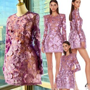 🆕 BRONX & BANCO 🧿 NWOT Bouquet Maraya Long Sleeve Mini Dress, Lilac Sz XS US 2